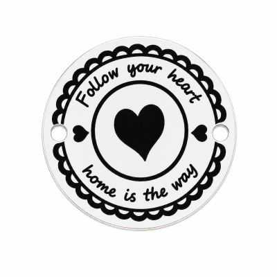 Pandantiv rotund argint 925 cu mesaj „Follow Your Heart”, gravură laser 16.5mm E0405