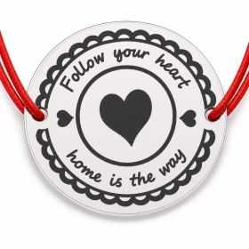 Brățară argint 925 cu bănuț Follow Your Heart și inimă, șnur reglabil — mesaj romantic B-E0405
