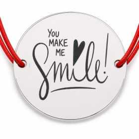 Brățară argint 925 cu bănuț You Make Me Smile, șnur reglabil — mesaj de bucurie B-E0388