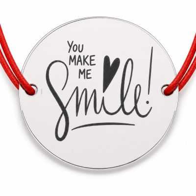 Brățară argint 925 cu bănuț You Make Me Smile, șnur reglabil — mesaj de bucurie B-E0388