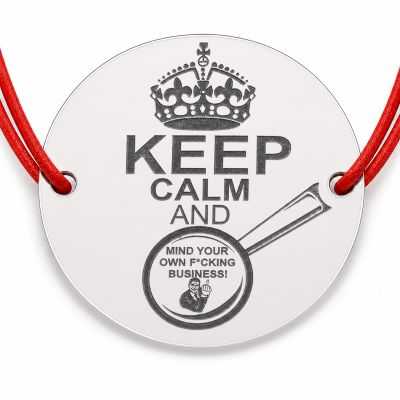 Brățară argint 925 cu bănuț Keep Calm, mesaj amuzant, șnur reglabil — cadou amuzant B-E0580