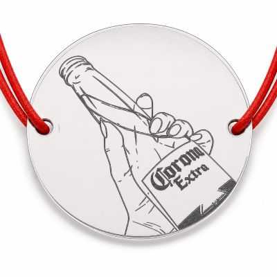 Brățară argint 925 cu bănuț bere Corona Extra, șnur reglabil — iubitor de bere B-E0833