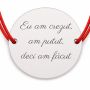 Brățară argint 925 cu bănuț mesaj Eu am crezut, șnur reglabil — cadou motivațional B-E1018