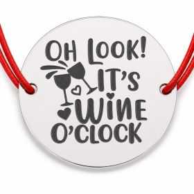 Brățară argint 925 cu bănuț Wine O’Clock și pahare, șnur reglabil — iubitoare de vin B-E1267