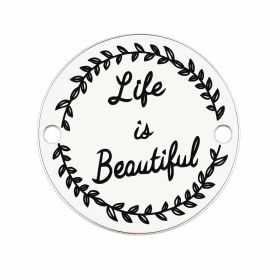 Pandantiv rotund argint 925 cu mesaj „Life is Beautiful”, gravură laser 16.5mm E0411
