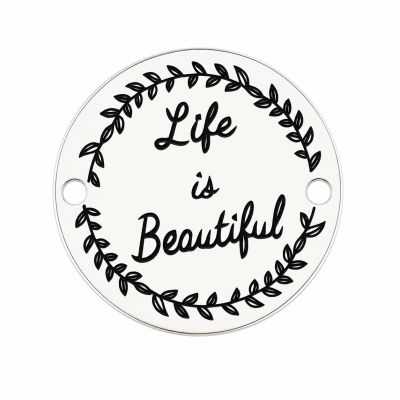 Pandantiv rotund argint 925 cu mesaj „Life is Beautiful”, gravură laser 16.5mm E0411