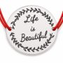 Brățară argint 925 cu bănuț Life is Beautiful, șnur reglabil — cadou optimist B-E0411