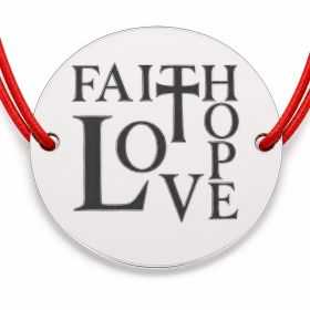 Brățară argint 925 cu bănuț Faith Love Hope, șnur reglabil — cadou cu credință B-E1572