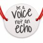 Brățară argint 925 cu bănuț Be a voice not an echo, șnur reglabil — cadou motivațional B-E1765