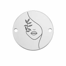 Medalion portret minimalist cu frunze din argint 925 16.5mm E1802-GS