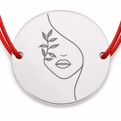 Brățară argint 925 cu bănuț portret feminin și frunze, șnur reglabil — cadou elegant B-E1802