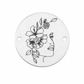 Medalion portret minimalist cu flori din argint 925 16.5mm E1805-GS