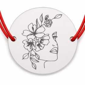 Brățară argint 925 cu bănuț portret feminin floral, șnur reglabil — cadou elegant B-E1805