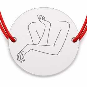 Brățară argint 925 cu bănuț siluetă feminină, șnur reglabil — cadou artistic B-E1812