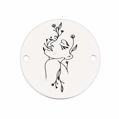 Element brățară chip femeie cu flori din argint 925, gravură laser 16.5 mm E1819