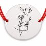 Brățară argint 925 cu bănuț chip feminin floral, șnur reglabil — cadou pentru ea B-E1822