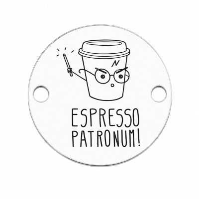 Bănuț argint 925 gravat Espresso Patronum, Ø 16,5 mm — cadou amuzant E0919