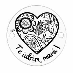 Bănuț conector inimă florală Te iubim, mami! argint 925, 16.5mm E2091