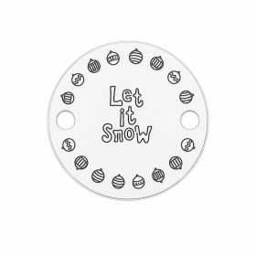 Element brățară Let it Snow din argint 925, tăbliță rotundă cu globuri de Crăciun 16.5 mm E0992