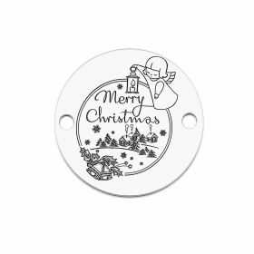 Element brățară Merry Christmas glob cu zăpadă din argint 925, tăbliță rotundă cu înger 16.5 mm E0990