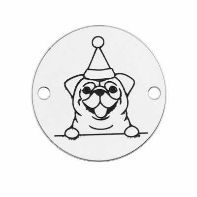 Element brățară cățel buldog de Crăciun din argint 925, bănuț gravat laser 16.5 mm E1772