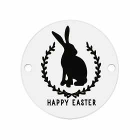 Bănuț iepuraș Happy Easter în cunună florală argint 925 16.5mm E1520