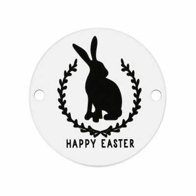 Bănuț iepuraș Happy Easter în cunună florală argint 925 16.5mm E1520