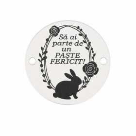 Bănuț iepuraș cu trandafiri Paște Fericit argint 925 16.5mm E1613