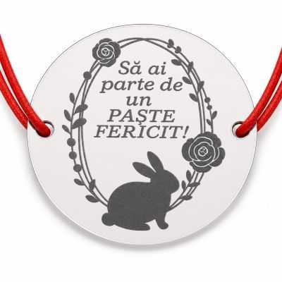 Brățară argint 925 cu bănuț iepuraș cu trandafiri, șnur reglabil B-E1613