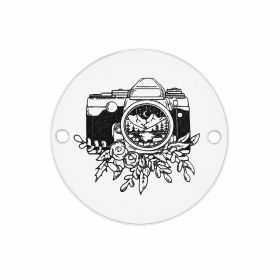 Bănuț gravat aparat foto din argint 925, gravură laser 16.5mm E1523