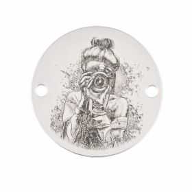 Bănuț gravat fată cu aparat foto din argint 925, fotogravură laser 16.5mm E1584