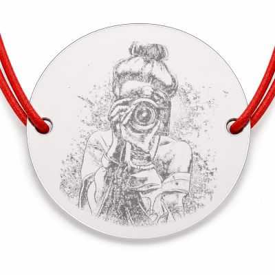 Brățară argint 925 cu fotogravură fată fotograf, șnur reglabil B-E1584