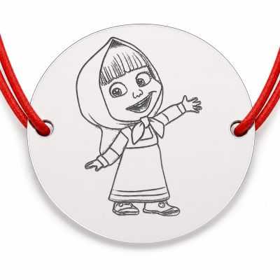 Brățară argint 925 cu bănuț fetiță cu batic, șnur reglabil — cadou copii B-E1655