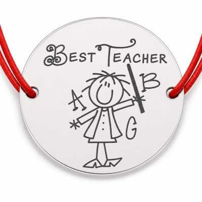 Brățară argint 925 Best Teacher, șnur reglabil — cadou învățătoare B-E0396