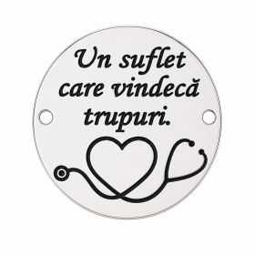 Pandantiv bănuț argint 925 mesaj medic Un suflet care vindecă trupuri, gravură laser 16.5mm G0209
