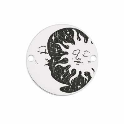 Bănuț argint 925 lună și soare gravat, conector cuplu 16.5mm E1662 GS