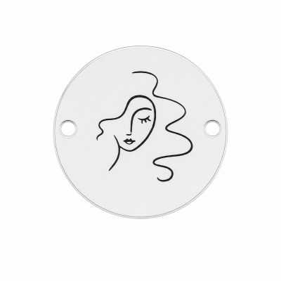 Element brățară chip feminin line art din argint 925, bănuț gravat 12 mm E1371