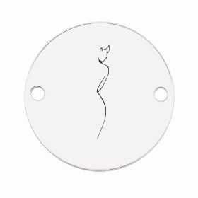 Element brățară siluetă femeie line art din argint 925, bănuț gravat 12 mm E1372