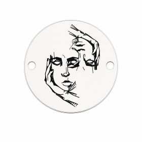 Bănuț cu chipuri gravate din argint 925, disc rotund 16.5mm E1629