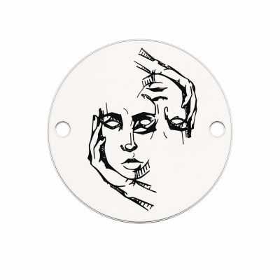 Bănuț cu chipuri gravate din argint 925, disc rotund 16.5mm E1629