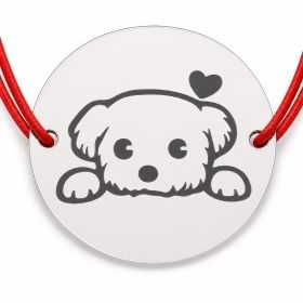 Brățară argint 925 cu cățeluș Puppy, șnur reglabil — cadou iubitori câini B-E1658