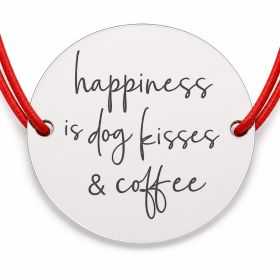 Brățară argint 925 Happiness is Dog Kisses & Coffee, șnur reglabil B-E1768