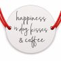 Brățară argint 925 Happiness is Dog Kisses & Coffee, șnur reglabil B-E1768