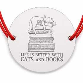 Brățară argint 925 Cats and Books, șnur reglabil — cadou cititoare B-E1867