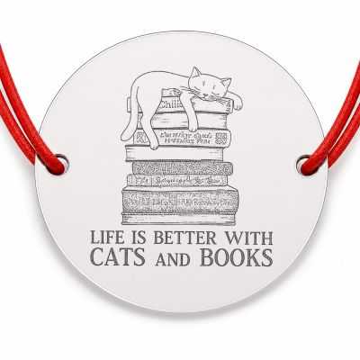 Brățară argint 925 Cats and Books, șnur reglabil — cadou cititoare B-E1867