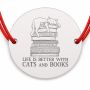 Brățară argint 925 Cats and Books, șnur reglabil — cadou cititoare B-E1867