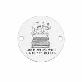 Bănuț Argint 925 "Life is Better with Cats and Books" 16.5mm E1867
