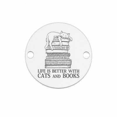 Bănuț Argint 925 "Life is Better with Cats and Books" 16.5mm E1867