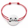 Brățară argint 925 cu bănuț urs panda, șnur reglabil — cadou pentru iubitorii de animale B-E1251