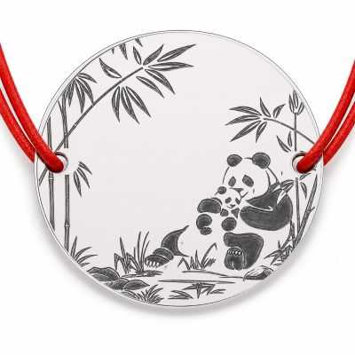Brățară argint 925 cu bănuț urs panda cu pui, șnur reglabil — cadou pentru cadou de familie B-E1223